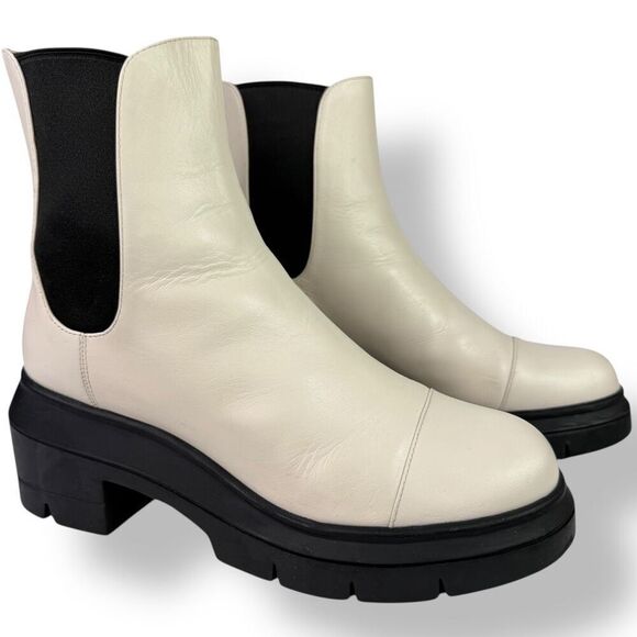 Stuart Weitzman Norah Lug Sole Chelsea Combat Boots White Leather Platform 9C - Picture 2 of 15